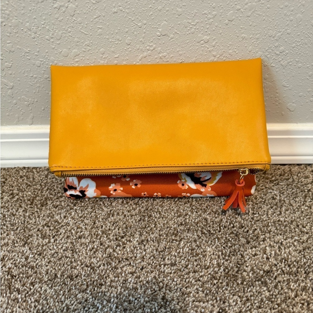 Rachel Pally Fold Over Clutch Purse Yellow and Orange Floral Reversible